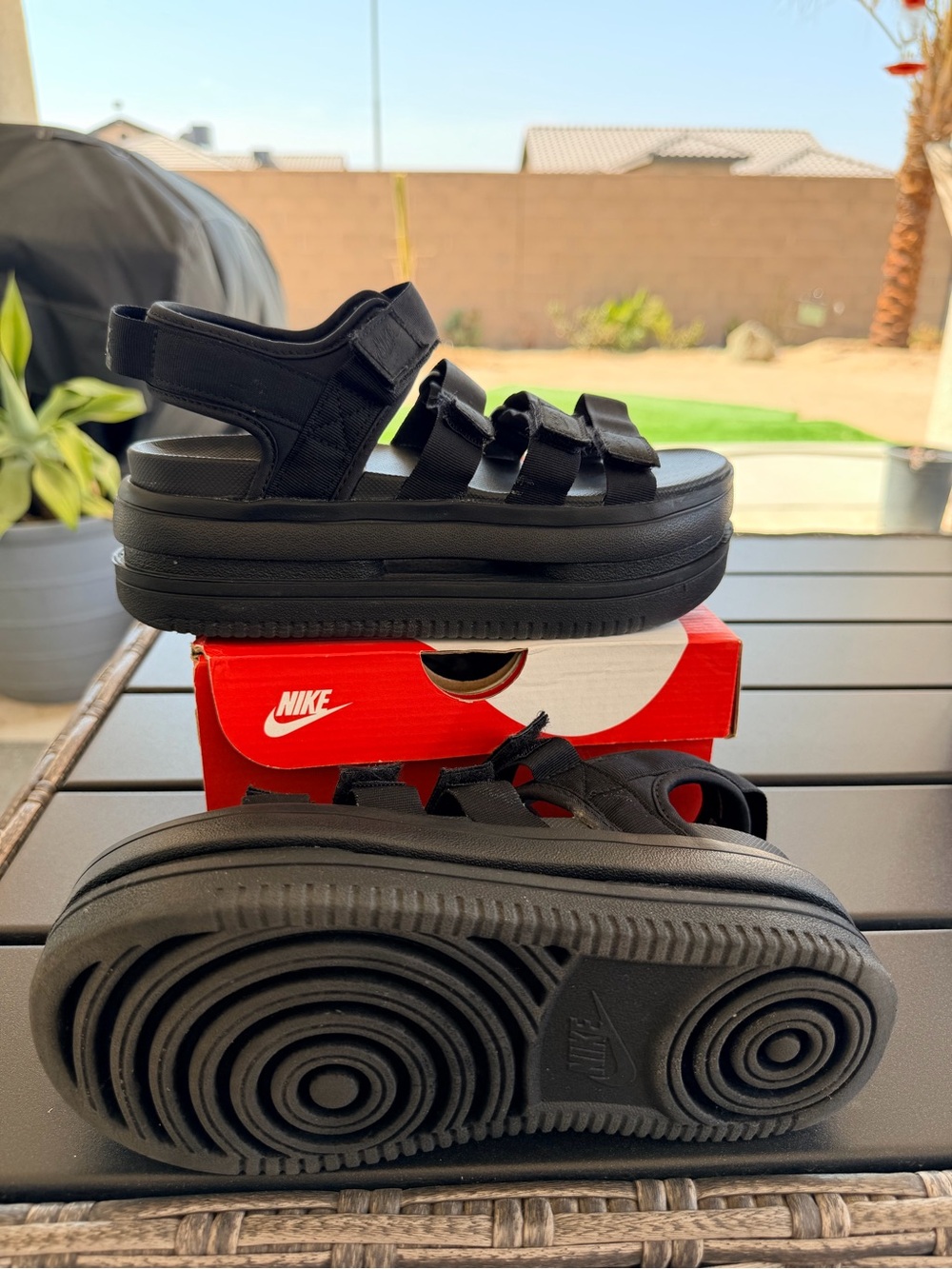Nike Black Platform Sandals with Triple Straps - Picture 2 of 6